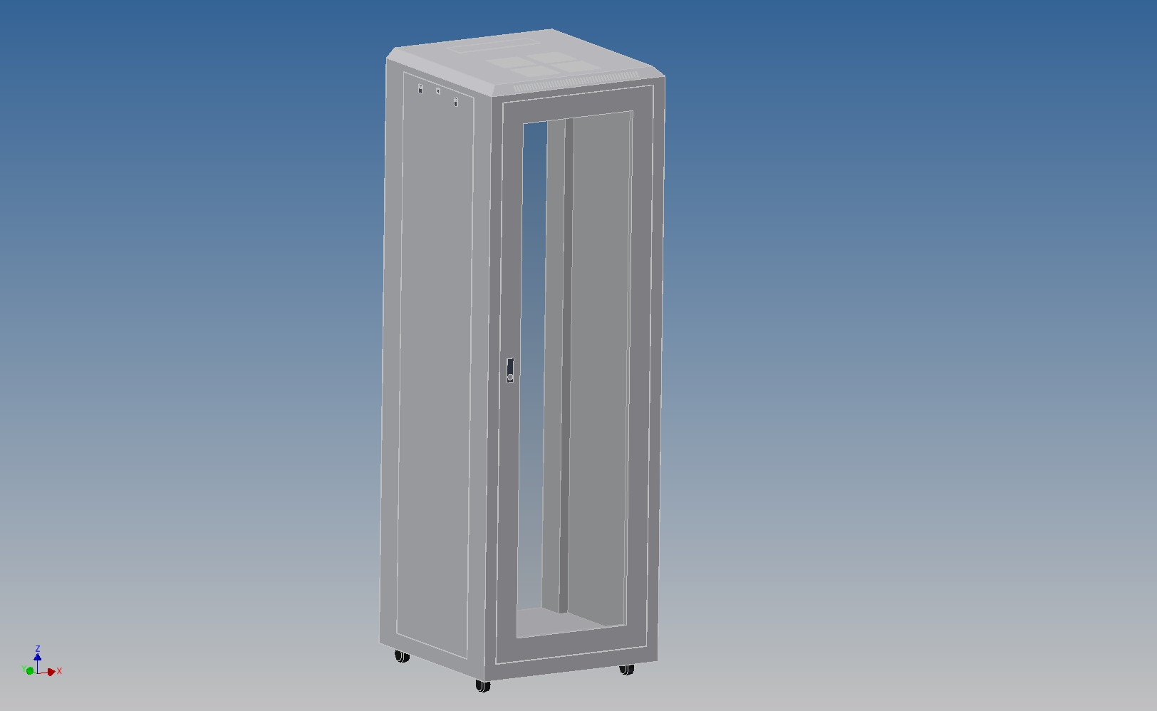 19英寸楼附脚轮常设机架-玻璃门-锁